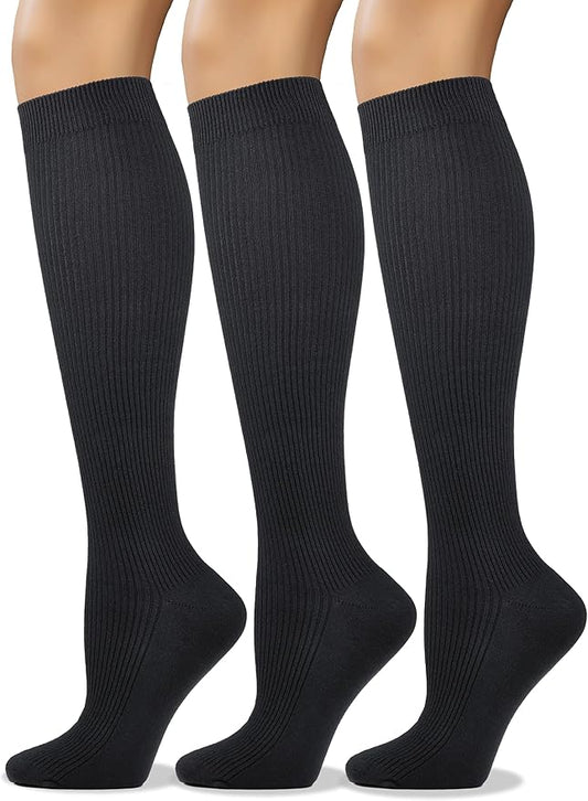 COTTON DAY Women's Soft Combed Cotton Knee High Long Calf Dress Socks Seamless Toe Black White Gray Navy Blue Brown