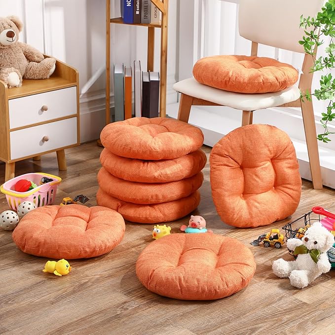 Fumete 8 Pcs 16 Inch Round Floor Cushions for Kids and Toddlers, Flexible Seating Classroom Furniture Floor Pillow for Home, Daycare, Preschool, Yoga and Meditation (Orange)