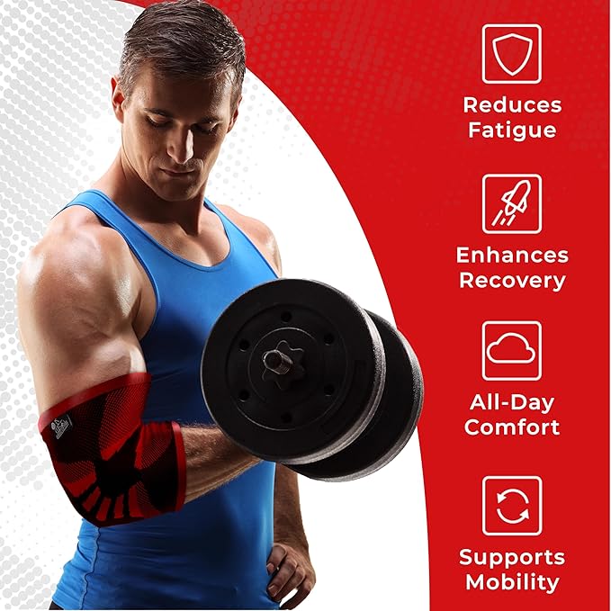 Nordic Lifting Elbow Compression Sleeves (1 Pair) for Men & Women - Support for Pain Relief, Tendonitis, Golfer’s & Tennis Elbow - Weightlifting Brace for Workout, Arm & Joint Recovery