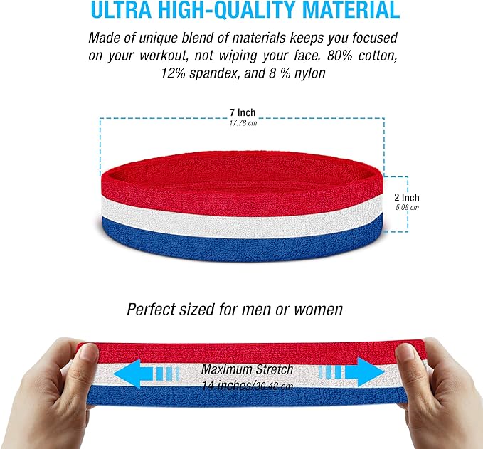 Suddora Striped Sweatband Set, Moisture Wicking 2 Wristbands and 1 Headband, Breathable Athletic Sweat Bands for Sports, Costumes & Cosplay, Matching Bands to Wear with Jersey