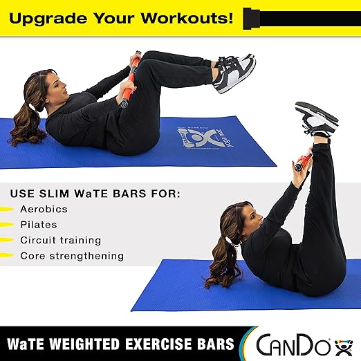 CanDo Slim WaTE Bar 1lb Tan, Total Body Workout Weighted Exercise Bar for Strength Training, Toning, and Physical Therapy