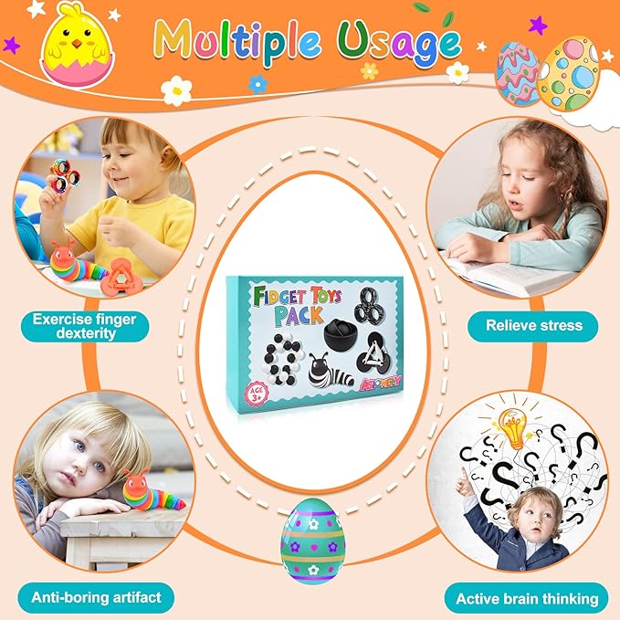 Fidget Toys for Kids 8-12 Pack, Sensory Toys Set Easter Basket Stuffers for Adults Teen Autism, Fidget Spinner, Sensory Ball Desk Toy Stress Relief Gift for ADHD Toddler