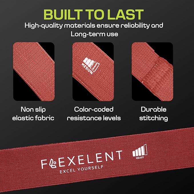 Fabric Resistance Bands for Working Out with 5 Strength Levels - Extra Light to Extra Heavy, Thick Resistance Workout Bands for Legs, Glutes, Hip, Stretching, Strength Training, and Physical Therapy