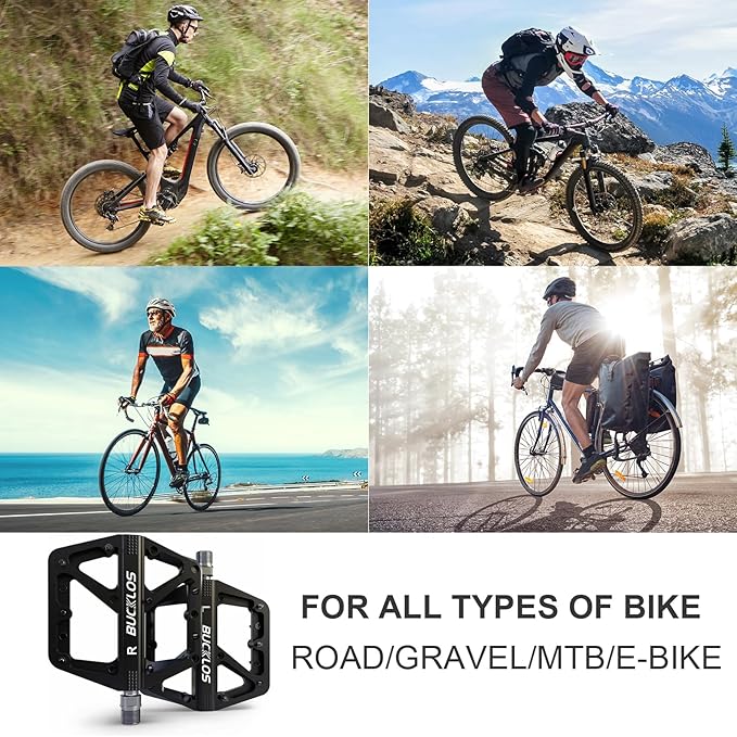 BUCKLOS Mountain Bike Pedals MTB Pedals Flat, Adult Bicycle Road Bike Large Platform Nylon Non-Slip Pedal for Gravel Bike/Hybrid Bike 9/16"