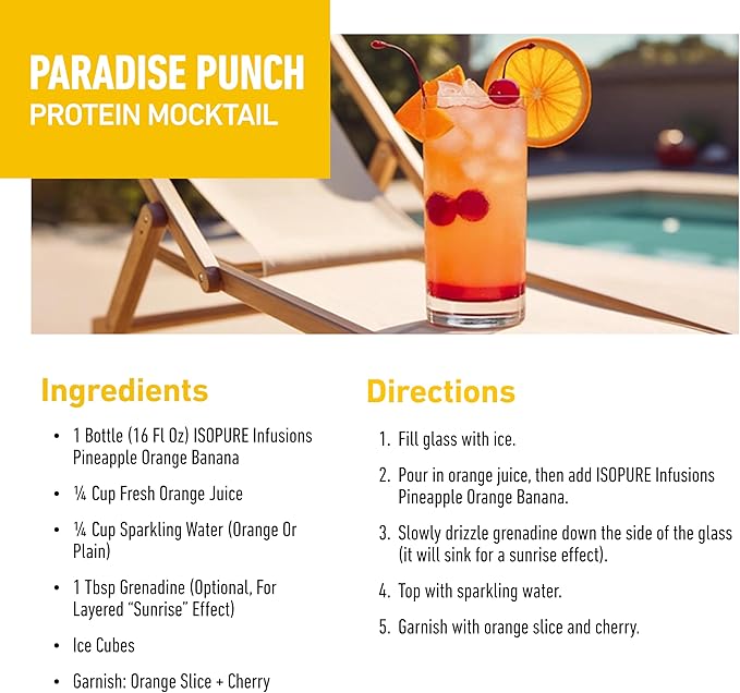 Isopure 100% Pure Whey Isolate Protein Powder Infusions, Lactose Free, Gluten Free, Naturally Flavored, Pineapple Orange Banana, 20g Protein Per Serving, 1.9 Lb, 36 Servings