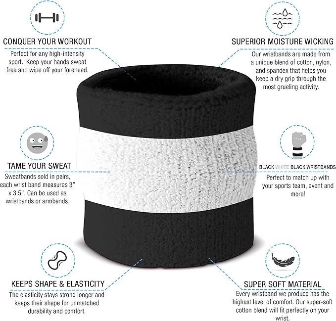 Suddora Striped Sweatband Set, Moisture Wicking 2 Wristbands and 1 Headband, Breathable Athletic Sweat Bands for Sports, Costumes & Cosplay, Matching Bands to Wear with Jersey