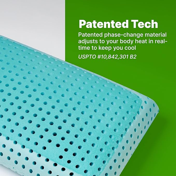 GhostBed Memory Foam Pillow - Memory Foam Pillow with Aerated Ergonomic Design - Patented Cooling Layer & Ghost Ice Cover - Medium Firm for Stomach Back or Side Sleepers