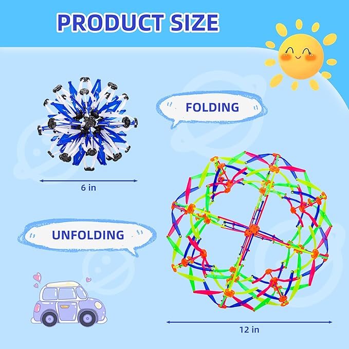 4Pcs Colorful Sphere Expandable Breathing Balls Fidget Toy-Stress Reliever ,Collapsible Expanding Magic Ball Toys from 6" to 12"for Kids & Adults Mindfulness Meditation Practices,Yoga -ADHD