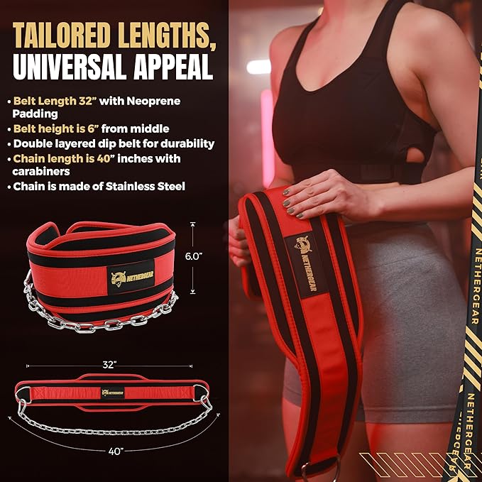 Dip Belt for Weight Lifting with 36” Heavy-Duty Steel Chain, Comfortable Neoprene & Strong Stitching, Weighted Belt Ideal for Bodybuilding, Powerlifting, Pull Ups & Squats