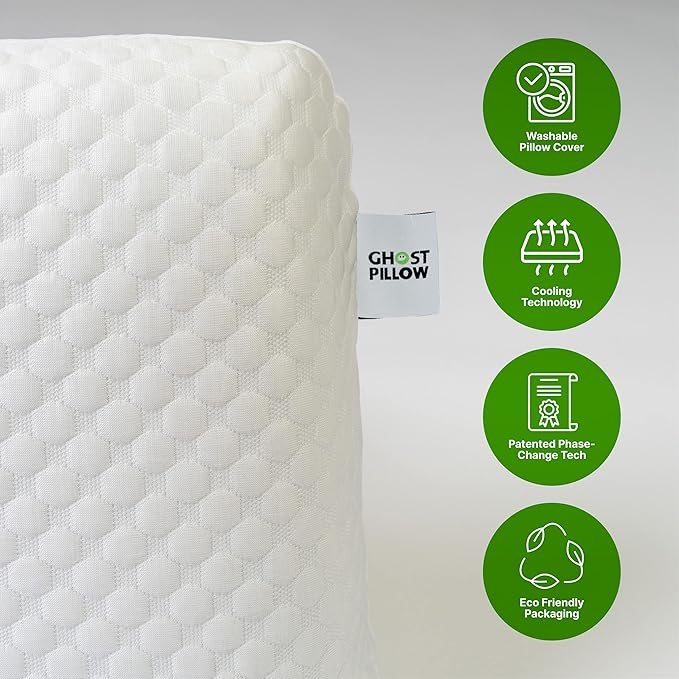 GhostBed Firm Cooling Memory Foam Pillows - Queen Size Pillow, Ventilated with Washable Cover - Ideal Bed Pillows for Stomach, Back, and Side Sleepers - Premium Cooling Pillows. Firm Pillow