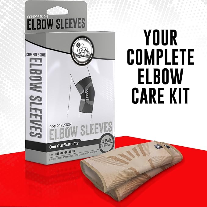 Nordic Lifting Elbow Compression Sleeves (1 Pair) for Men & Women - Support for Pain Relief, Tendonitis, Golfer’s & Tennis Elbow - Weightlifting Brace for Workout, Arm & Joint Recovery
