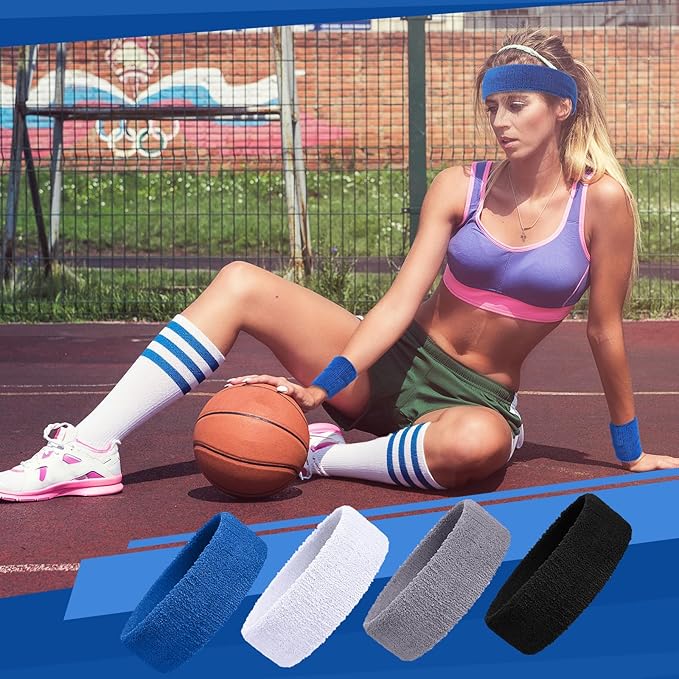 Hillban 80s Workout Outfit 80s Accessories for Women Men Neon Sweatbands Headbands for Tennis Volleyball Sport