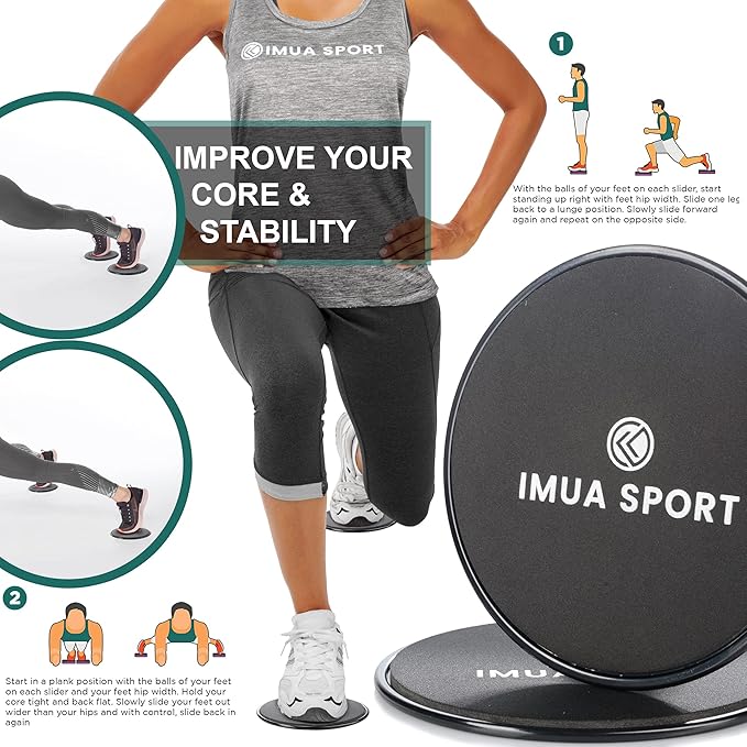 Core Sliders Dual-Sided Sliders for Working Out on Carpet and Hardwood Floors, Light and Compact - Workout Guide Included (2-Pack)