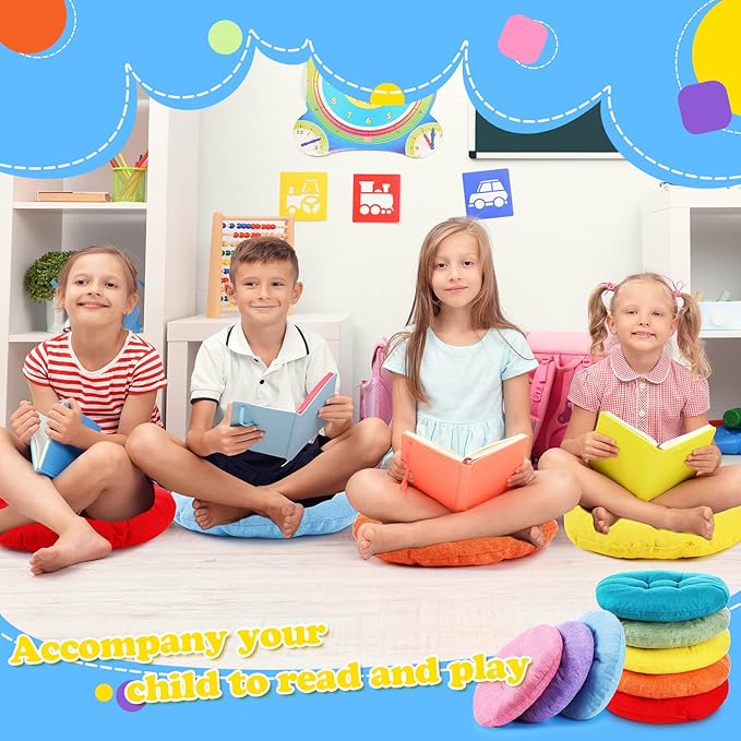 Fumete 8 Pcs 16 Inch Round Floor Cushions for Kids and Toddlers, Flexible Seating Classroom Furniture Floor Pillow for Home, Daycare, Preschool, Yoga and Meditation (Lovely)