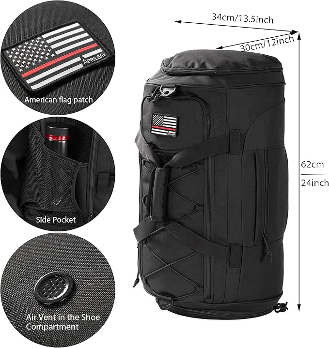Gym Bag Military Duffle Backpack, Heavy Duty Travel Weekender Bag with Multiple Compartments Including Shoe Compartment Wet-dry Separation Compartment, Adjustable Shoulder Strap 60L Capacity