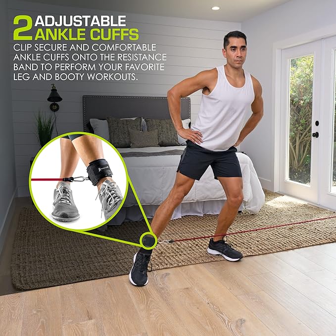 ProsourceFit Single Stackable Resistance Bands with Door Anchor and Exercise Guide, 8-12 LB, Heavy Duty Fitness Tube for Full-Body Exercises and Home Workouts, Red