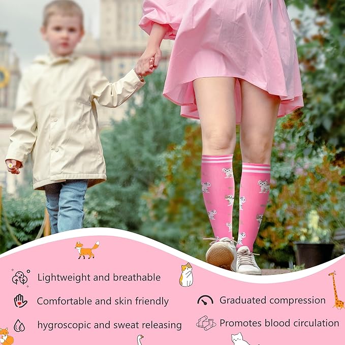 fenglaoda Compression Socks Women Men 4 Pairs, Knee High Support Socks for Running, Sports, Travel, Flight, Nurse