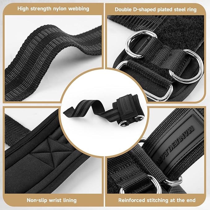 MANUEKLEAR Non-Slip Wrist Straps for Weightlifting Deadlifting, Gym Lifting Straps with D Rings for Cable Machine Workout, 10mm Neoprene Padded Weight lifting Wrist Wraps for Men Women