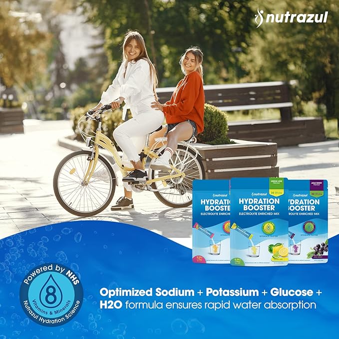 nutrazul Hydration Booster 30 Sticks | Rapid Hydration Support | Electrolyte Mix with No Artificial Sweeteners | Acai Berry, Lemon Lime & Passion Fruit | Vegan, Gluten-Free, Non-GMO