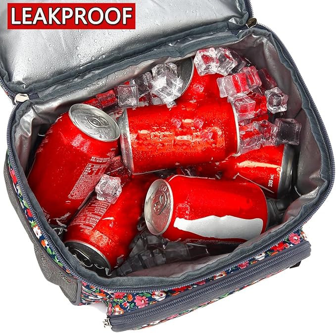 FlowFly Double Layer Cooler Insulated Lunch Bag Adult Lunch Box Large Tote Bag for Men, Women, With Adjustable Strap,Front Pocket and Dual Large Mesh Side Pockets