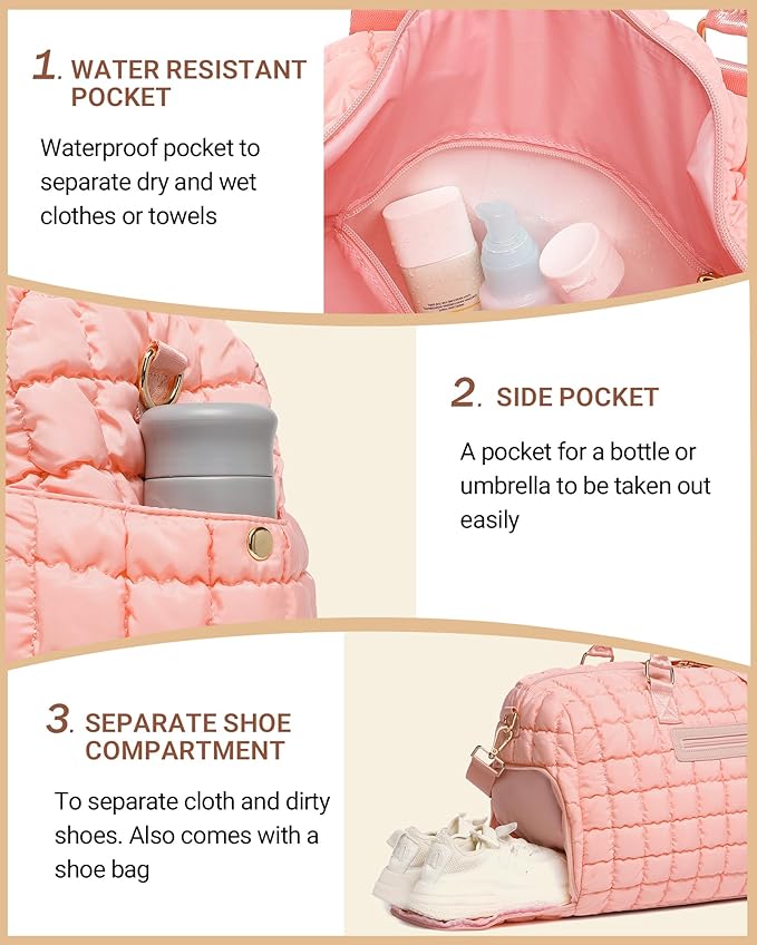 Duffle Bag for Travel, Weekender Bag with Shoe Compartment, Carry On Overnight Bag for Women with Toiletry Bag, Gym Bag with Wet Pocket, Hospital Bags for Labor and Delivery Beige