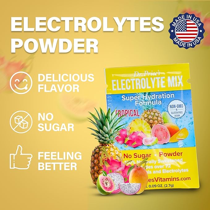 Dr. Price’s Electrolyte Mix | Sugar-Free Hydration Powder with 72+ Trace Minerals | No Sugar, Fast-Dissolving Electrolytes Powder Packets | Tropical (30 Packs)