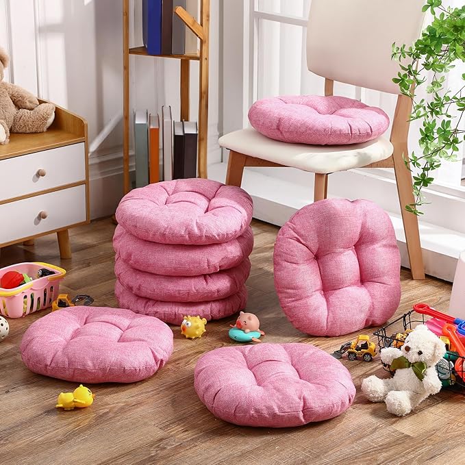 Fumete 8 Pcs 16 Inch Round Floor Cushions for Kids and Toddlers, Flexible Seating Classroom Furniture Floor Pillow for Home, Daycare, Preschool, Yoga and Meditation (Pink)