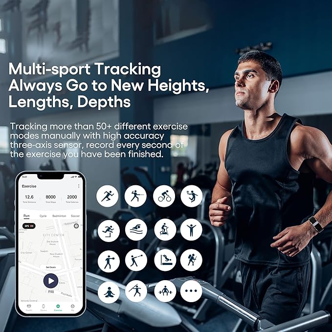 Smart Bracelet Wearable Fitness Tracker Heart Rate Sleep Stress Monitor Multiple Sports Modes Waterproof Screenless Activity Tracker for Android iOS Phones