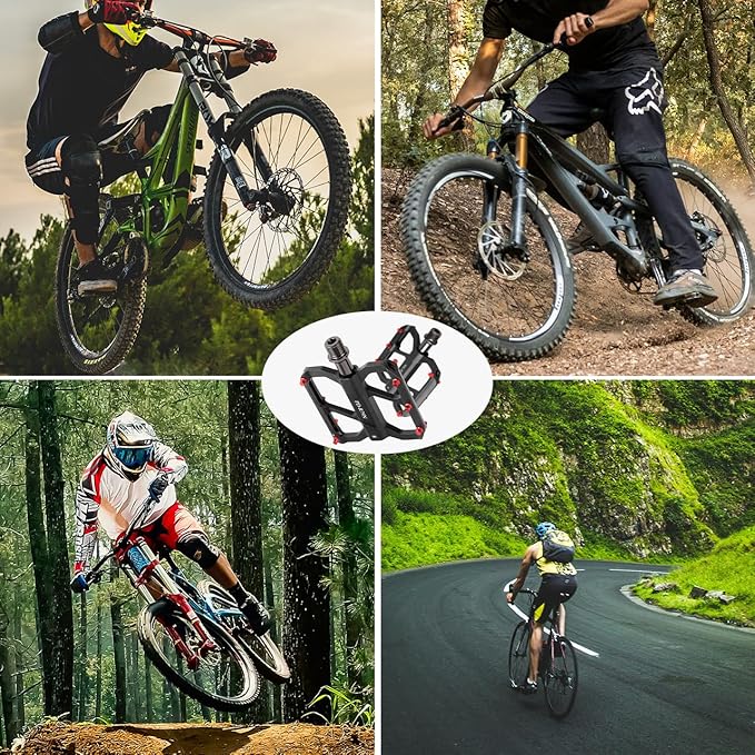 Road Bikes Pedal, CNC Machined Aluminum Alloy Body Bicycle Pedals Non-Slip Ultralight 9/16 inch 3 Bearings Design for Mountain BMX MTB Bike Cycling Road Bike Pedals