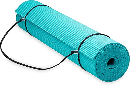 Gaiam Essentials Thick and Thin Yoga Mat Fitness & Exercise Mat with Easy-Cinch Carrier Strap