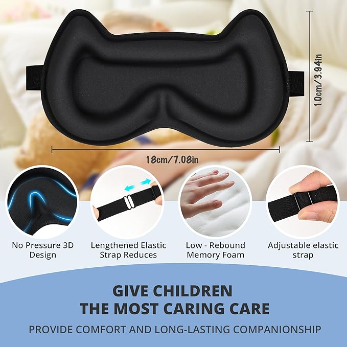 3D Kids Sleep Eye Mask: 3D Contoured Cup Sleeping Masks, Blindfold Sleep Eye Cover with Adjustable Strap, Memory Foam Lightweight Night Eyeshade for Boys Girls Teens (Blue)