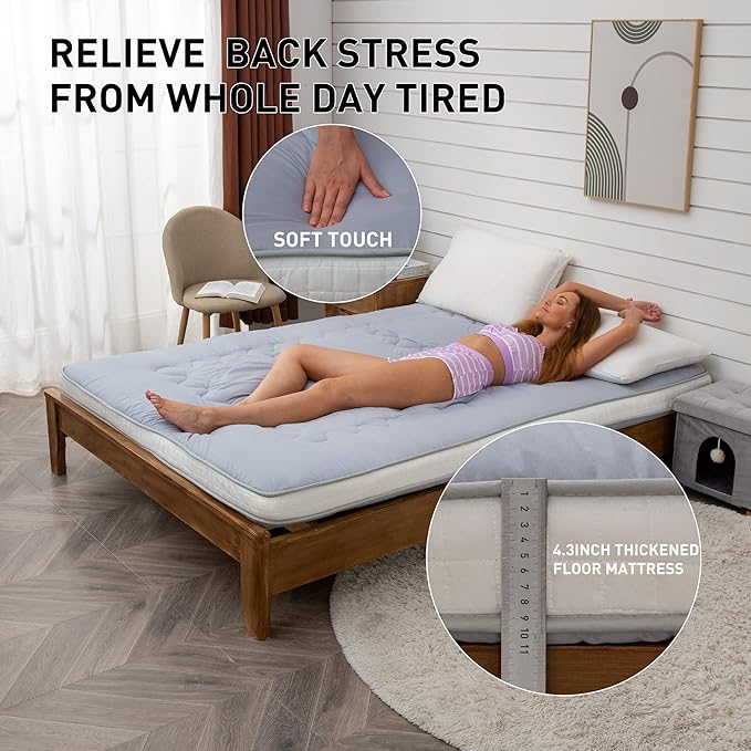 Dr.Futon Japanese Floor Futon Mattress Mat Extra Thick Folding Roll Up Bed for Guest,Lounger and Tavel