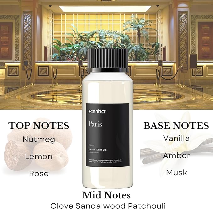 Scentia Hotel Fragrance Oil Inspired by The Hotel Costes - 120 mL 4.06 fl oz - Refill Diffuser Oil Blend Rose, Clove & Sandalwood Notes for Aromatherapy Diffusers - Paris