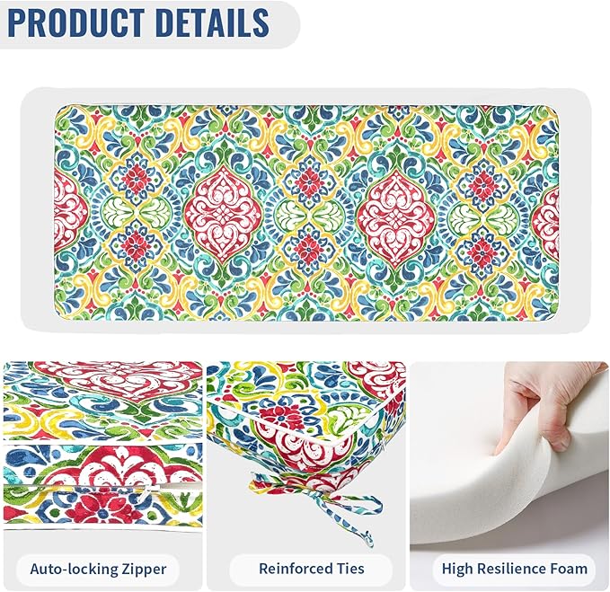 Outdoor Bench Cushion, Patio Furniture Cushion 45 x 18 x 3 Inch, Water Resistant Garden Sofa Swing Pad Settee Loveseat Couch Replacement Cushion, 1 Pack,Damask Red