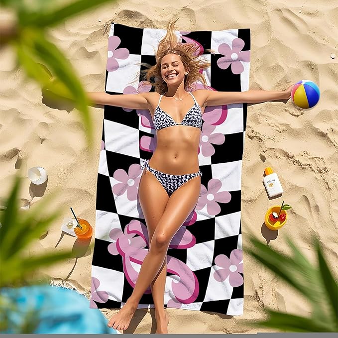 JML Personalized Beach Towel with Name, Custom Flower Beach Towel, Customized Microfiber Pool Towel, Quick Dry & Absorbent Swim Towel for Adult,Mother's Day, Birthday, Summer Holiday,Vacation