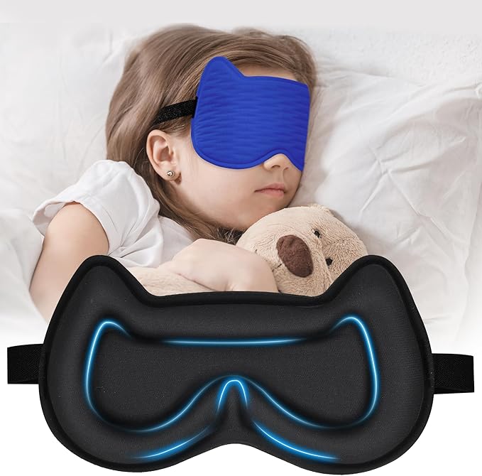3D Kids Sleep Eye Mask: 3D Contoured Cup Sleeping Masks, Blindfold Sleep Eye Cover with Adjustable Strap, Memory Foam Lightweight Night Eyeshade for Boys Girls Teens (Royal Blue)