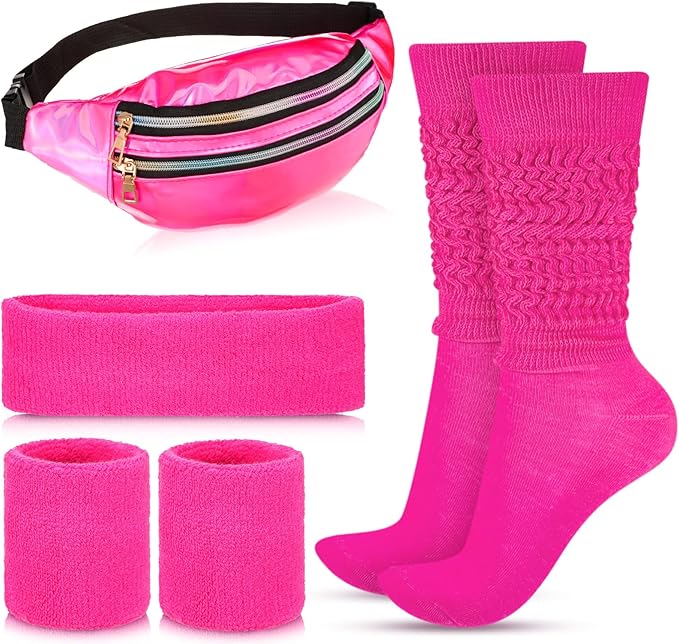 Tarpop 80s Neon Women Slouch Socks 90s Headbands Wristbands Fanny Pack Leg Warmers Sweatbands Waist Bag Women Party Costume