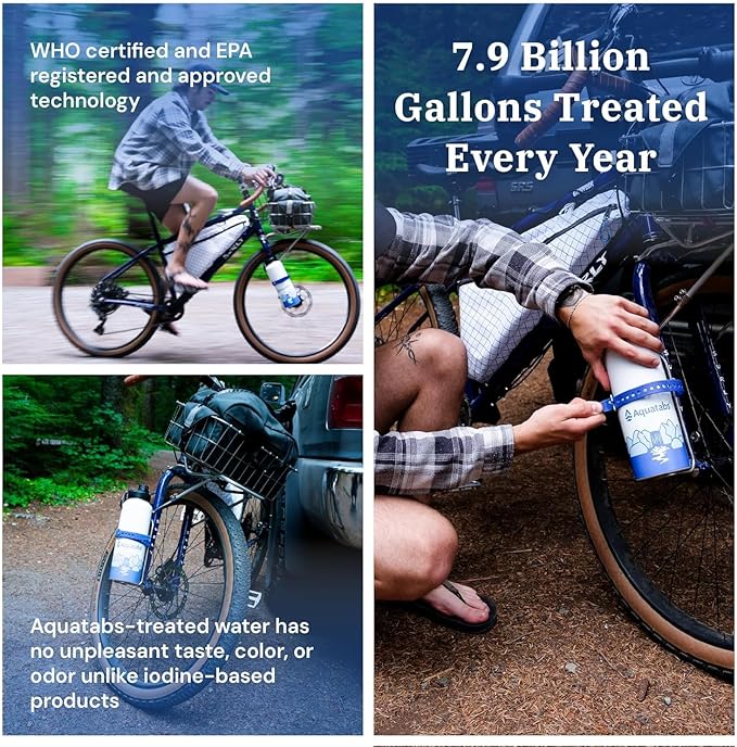 Aquatabs Insulated Stainless Steel Water Purifier Water Bottle with 100 Water Purification Tablets, BPA Free Water Purification Bottle Alternative to Filtered Water Bottle.