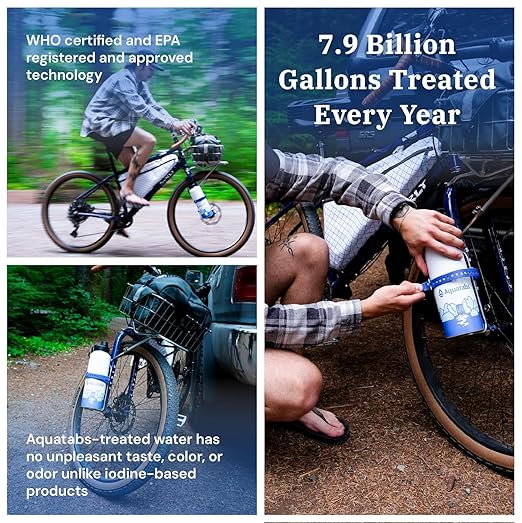 Aquatabs Insulated Stainless Steel Water Purifier Water Bottle with 50 Water Purification Tablets, BPA Free Water Purification Bottle Alternative to Filtered Water Bottle.