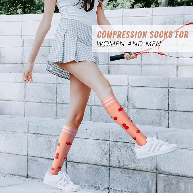 fenglaoda Compression Socks Women Men 4 Pairs, Knee High Support Socks for Running, Sports, Travel, Flight, Nurse