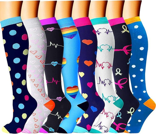 CHARMKING Compression Socks for Women & Men Circulation (8 Pairs) 15-20 mmHg is Best Support for Athletic Running,Hiking