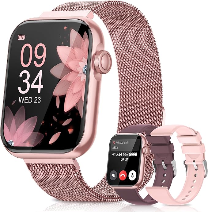 Smart Watches for Women, Fitness Tracker Watch for Sleep/Heart Rate/SpO2/Blood Pressure Monitor, 1.85'' Smartwatch for Android iPhone, Calls/SMS/Notifications, 100+ Sports Modes, 300+ Dials, 3 Bands