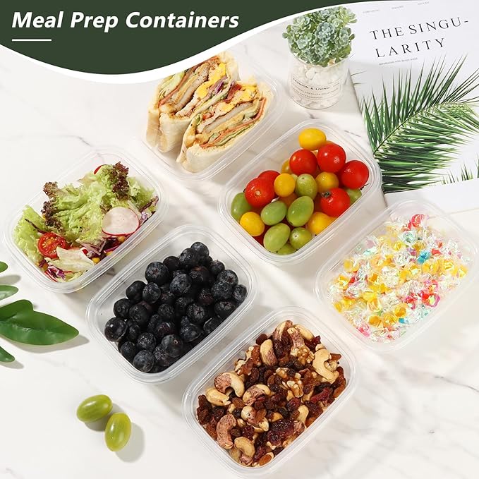 16pcs Meal Prep Containers with Lids, Snack Container for Lunch, Salad, Snacks & Bento, 10 Forks Included, Microwave/Freezer Safe, Stackable 16.33 Oz (4 Colors)