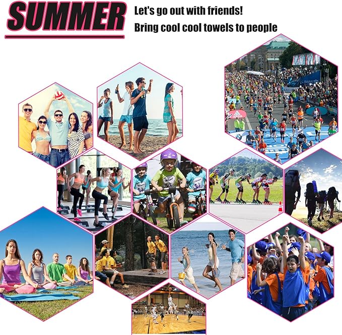 Biange Cooling Towels (40"x 12", Pack of 10) for Neck and Face, Cold Towel for Hot Weather, Sports, Workout, Fitness, Gym, Yoga, Golf, Pilates, Travel, Camping & More