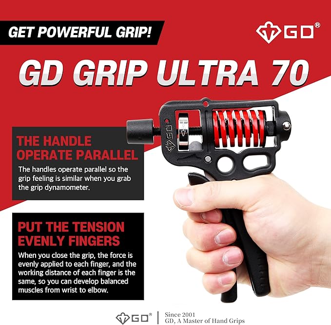 GD Grip Strength Trainer (Premium Adjustable Grip Strengthener for Forearm Training) Wrist and Forearm Strengthener