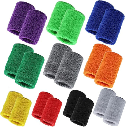 10 Pair Sweat Bands for Wrists,Tennis Wristband Absorbing Cotton Terry Cloths Arm Sweat Bands for Women Men Wrist Band for Football Basketball, Running