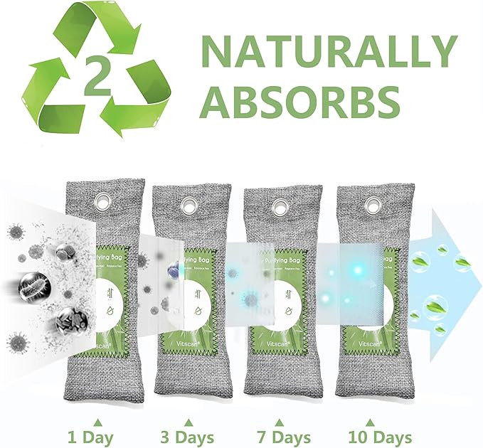 16 Pack Bamboo Charcoal Air Purifying Bag, Activated Charcoal Bags Odor Absorber, Moisture Absorber, Natural Car Air Freshener, Shoe Deodorizer, Odor Eliminators For Home, Pet, Closet (16x50g)