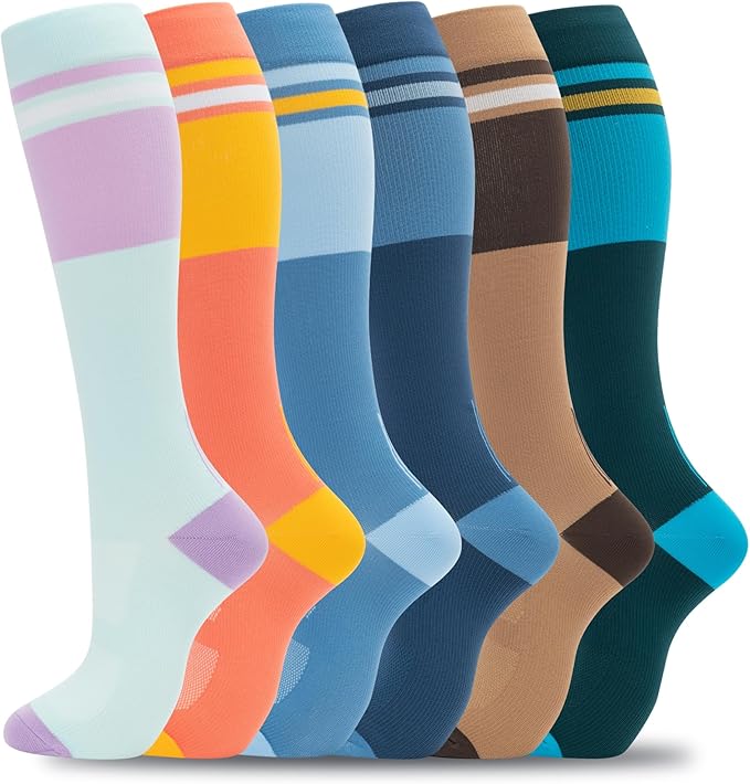 fenglaoda Compression Socks for Women Men Support Circulation 6 Pairs Socks For Nurse, Travel, Flight