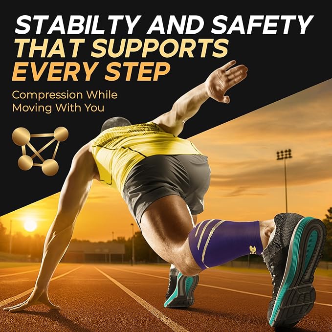 CopperJoint Running Calf Compression Sleeve Women – Easy-On Footless Calf Compression Sleeves for Men, Support Mens Leg Sleeves for Runners, Basketball, Sports, Copper Infused Nylon - Blue, Large