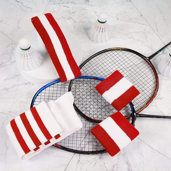 ONUPGO 5 Pieces Sweatbands Striped Socks Set Sports Headband Wristbands High Tube Socks 80s Accessories Costumes